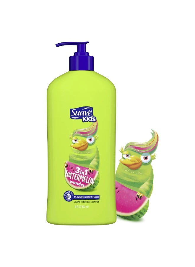 Suave Kids 3in1 Watermelon Wonder Shampoo Conditioner and Body Wash 532ml - Image 1